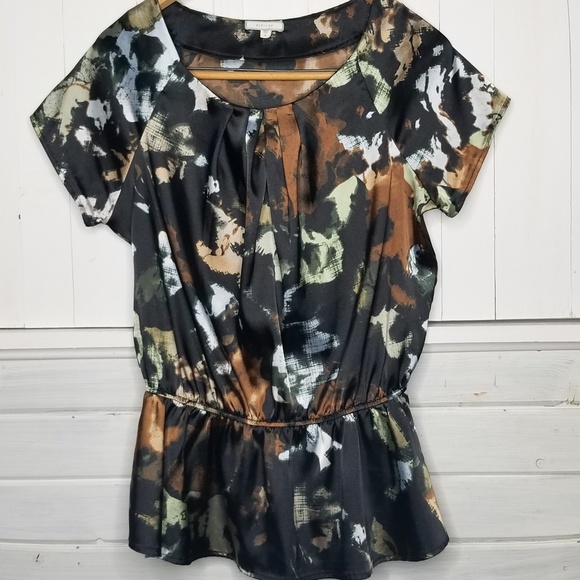 Anthropologie Tops - Anthropologie Pleione Blouse Peplum Black Brown